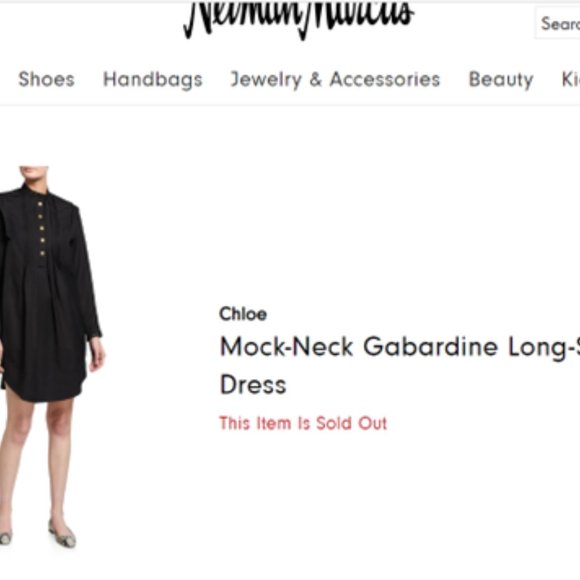 Chloé Mock-Neck Gabardine Long-Sleeve Shift Dress - Picture 5 of 8